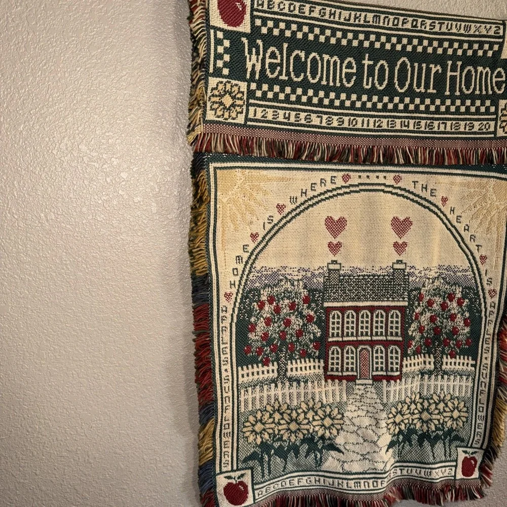 Vintage American Weavers Welcome Home Tapestry Farmhouse Wall Hanging